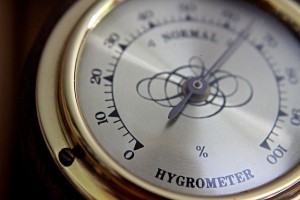 Analoges Hygrometer zur Messung der relativen Luftfeuchtigkeit in Wohnräumen.