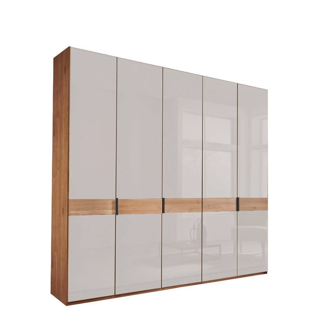 Großer Fünftüren-Kleiderschrank mit hochglänzenden Fronten und Holzelementen – Dilacco