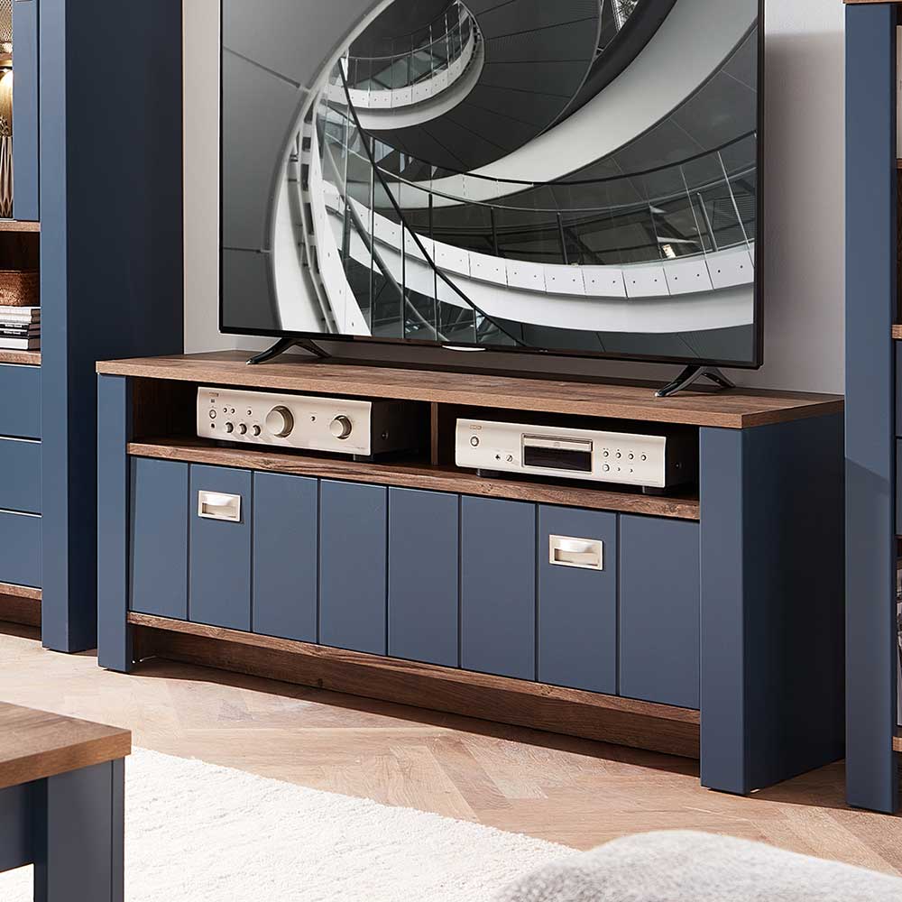 TV Unterschrank in Blau und Eiche Dunkel - Lasperla