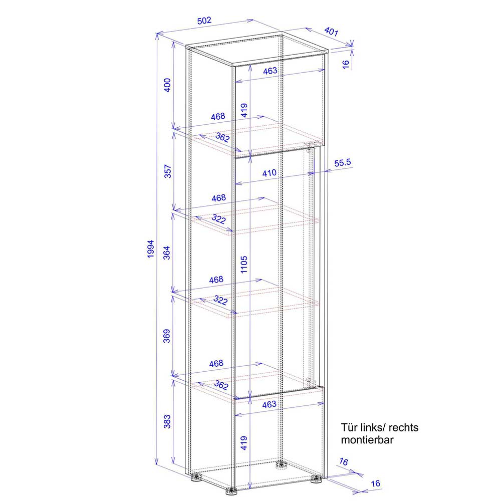 50x200x40 Schrank in Weiß und Wildeiche NB - Nonessia