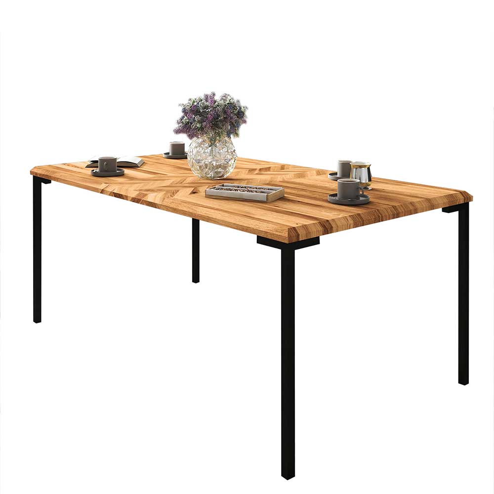 Wildeiche Designtisch mit Fischgrät Muster - Kerfa