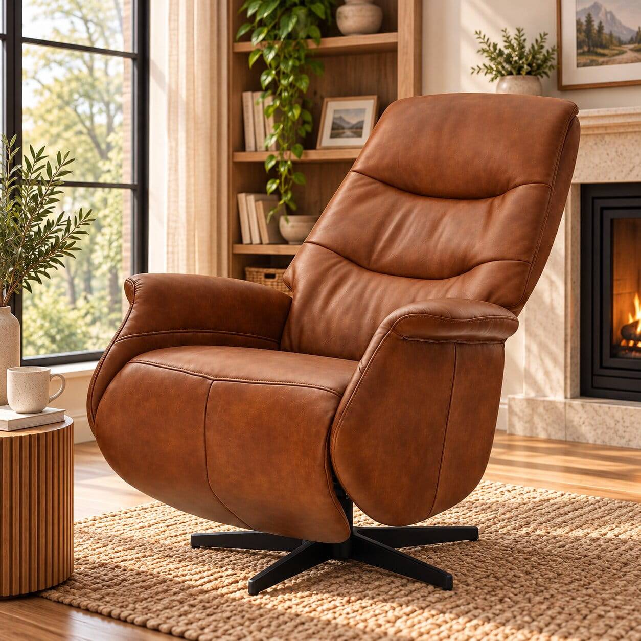 Leder Relaxsessel in Braun mit eleganter Drehfunktion für den modernen Wohnbereich – Kantabria