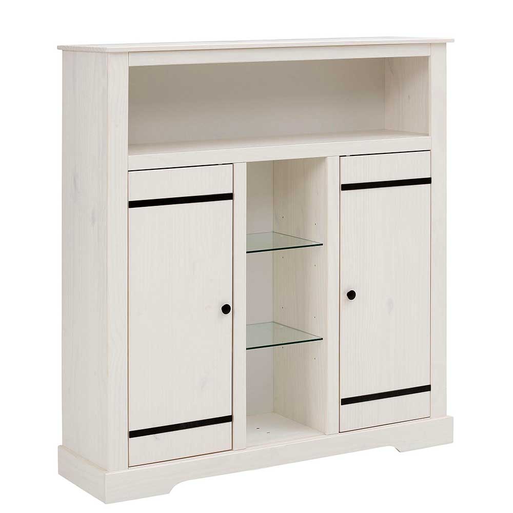 120x130x35 Landhaus Highboard in Weiß - Manduza