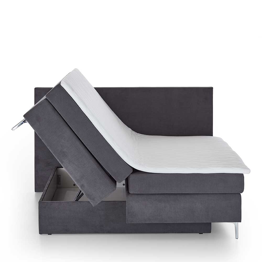Dunkelgraues Boxspring-Bett mit Bettkasten - Jubby