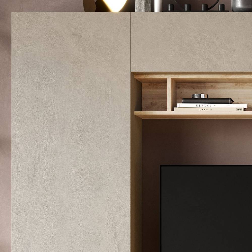 Design-Wohnwand Kombi in Beton-Optik - Tevez (achtteilig)