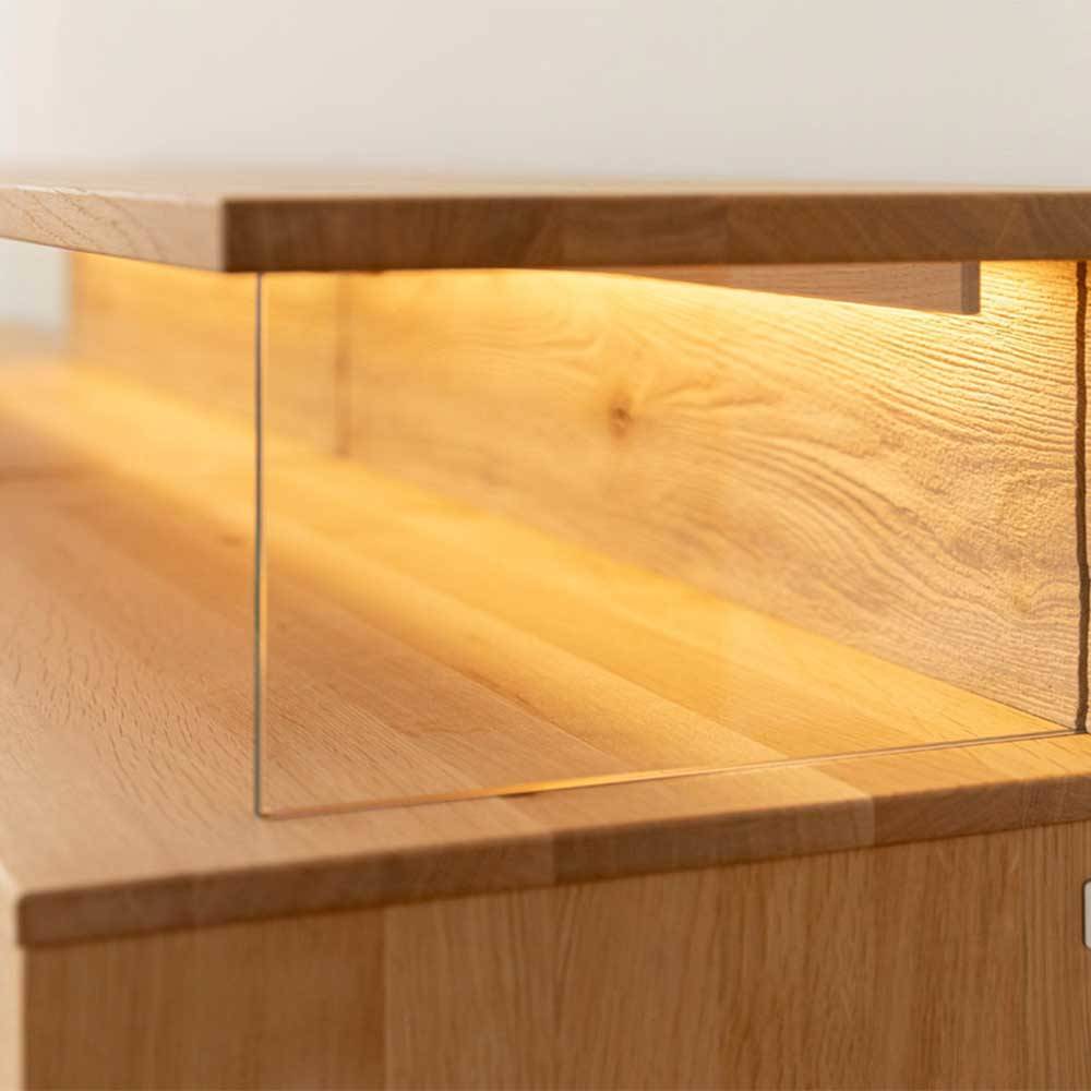 Design TV-Lowboard aus Eiche mit Glas - Masicuri