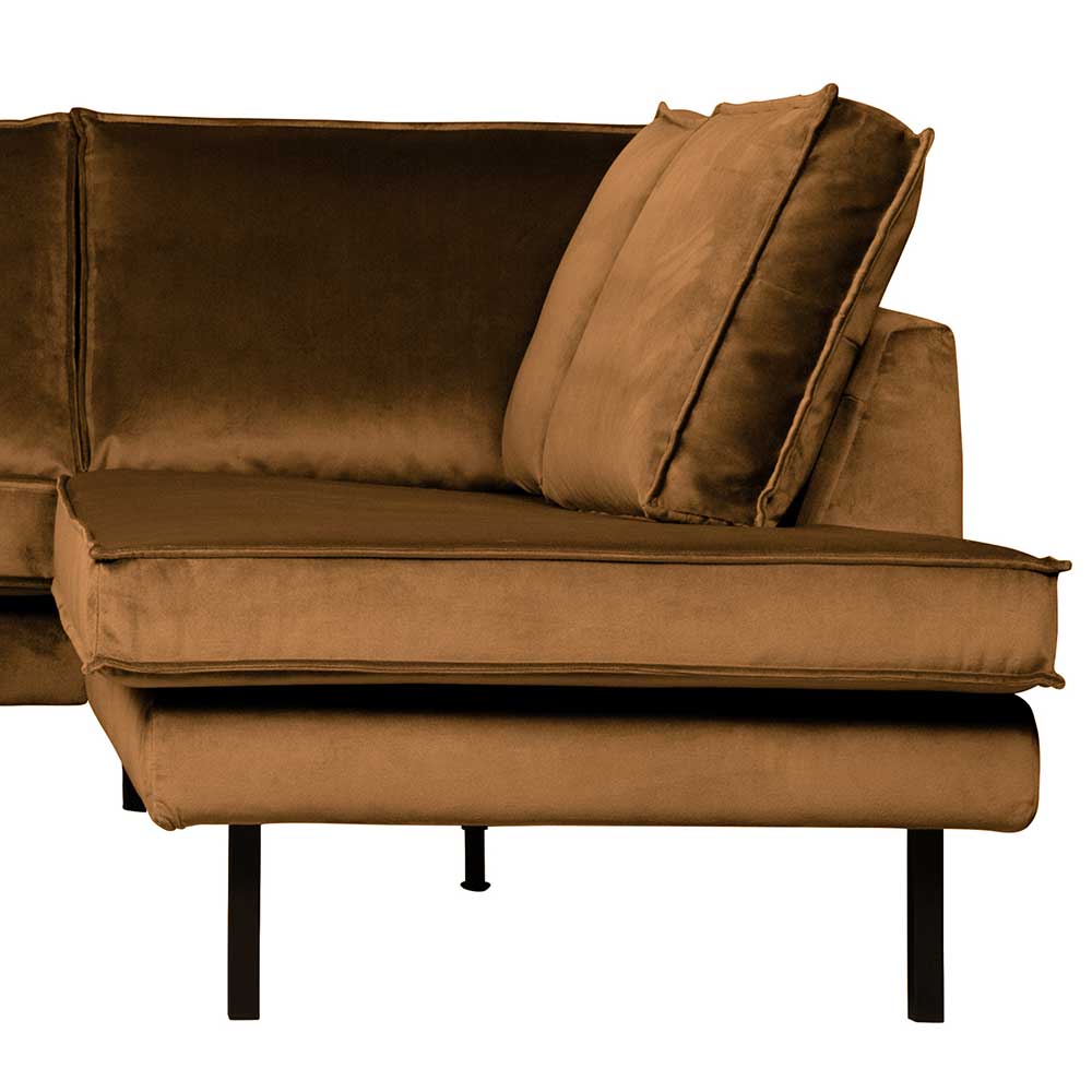 Chaiselongue der L-Sofa-Ecke mit weichen Kissen und honiggelbem Samtbezug – Saguan