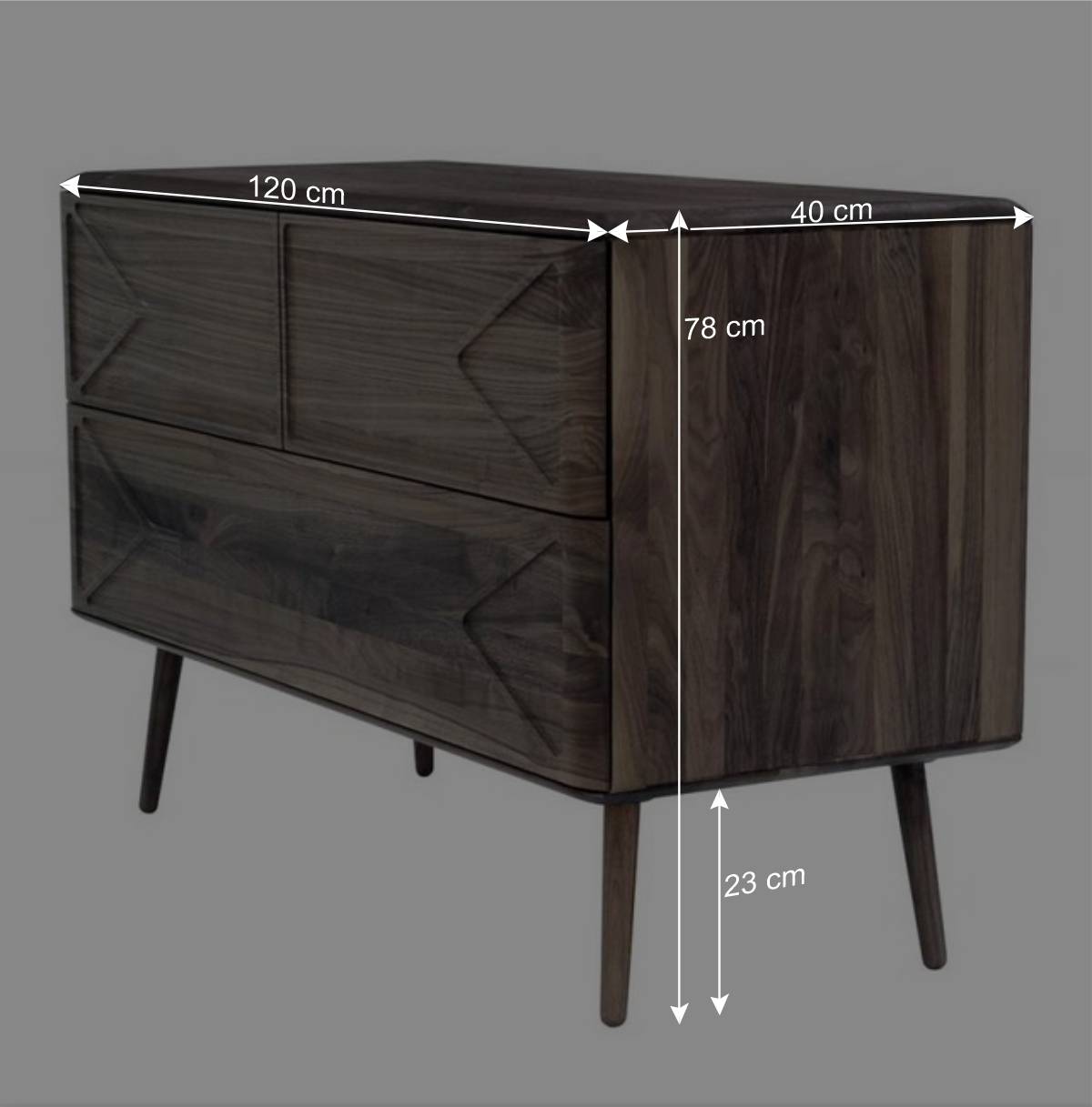 120x78x40 Design Kommode aus Nussbaum - Rivossa