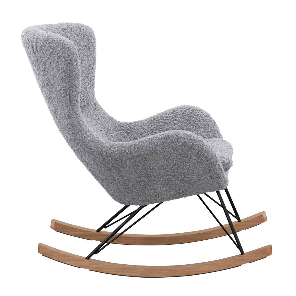 Gemütlicher Schaukelsessel mit skandinavischem Design in hellgrauem Bouclé-Stoff – Vynna