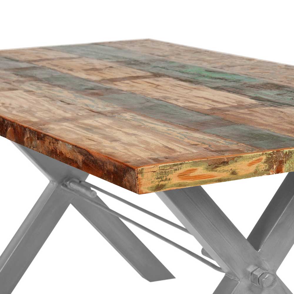 Shabby Chic Esstisch mit Altholz Platte Bunt - Romain