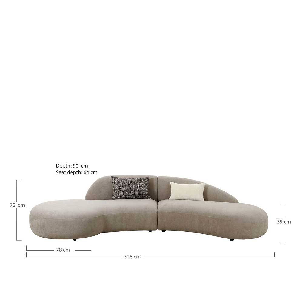 Halbrunde Couch in Beigegrau Chenille - Verona