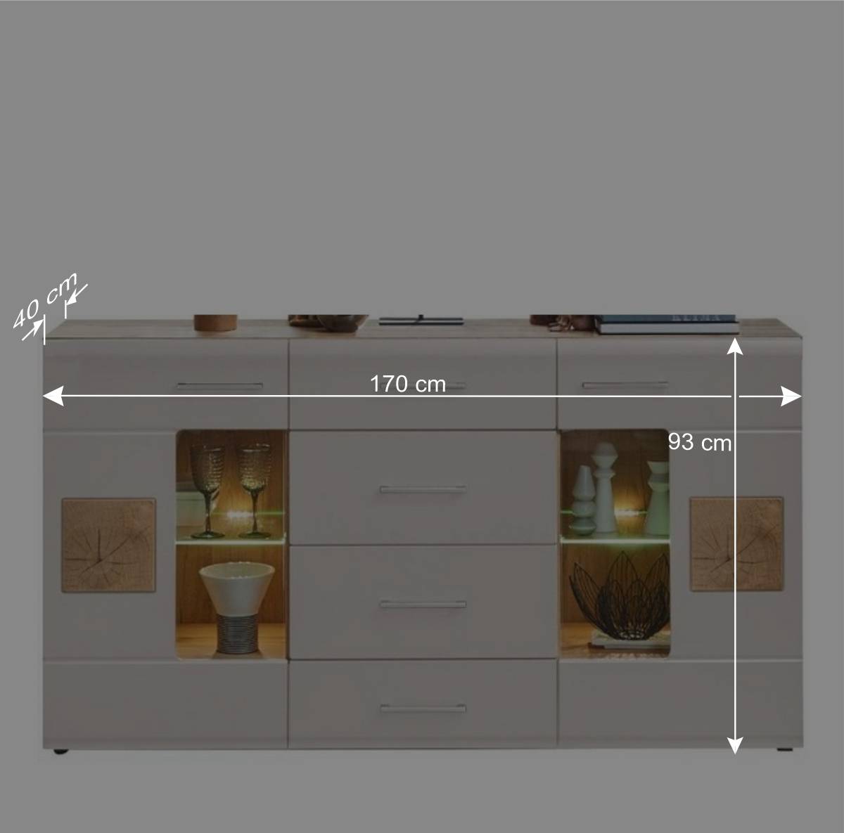 Sideboard Vitrine in Mattgrau - Gemta