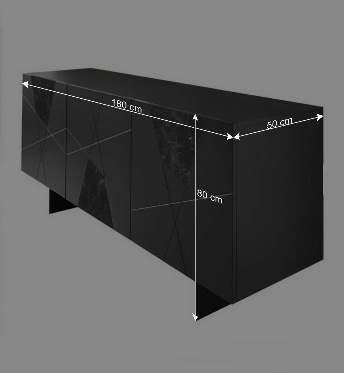 3-türiges Sideboard mit Marmor Einsätzen Schwarz - Wakes