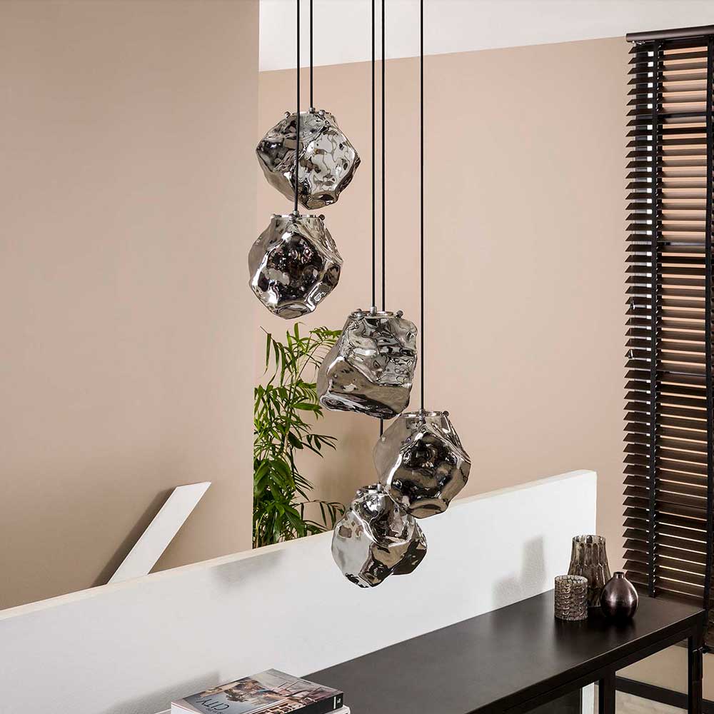 5-flammige Designer Pendelleuchte in Felsstein Optik - Mantua