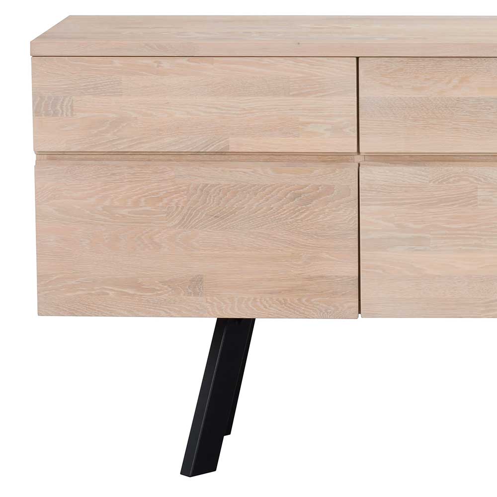 White Wash Sideboard aus Eiche massiv Pulva mit Stahl Schwarz