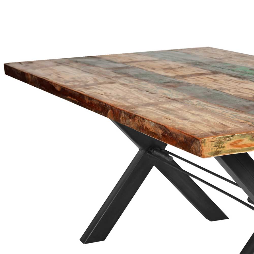 Esszimmertisch aus recyceltem Massivholz mit bunter Shabby Chic Platte und stabilen Metallbeinen – Mayo