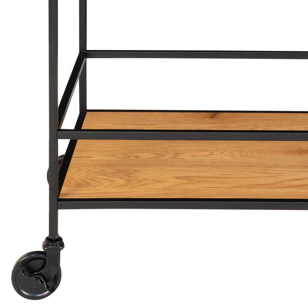 68x79x40 Moderner Servierwagen in Eiche & Schwarz - Natalina