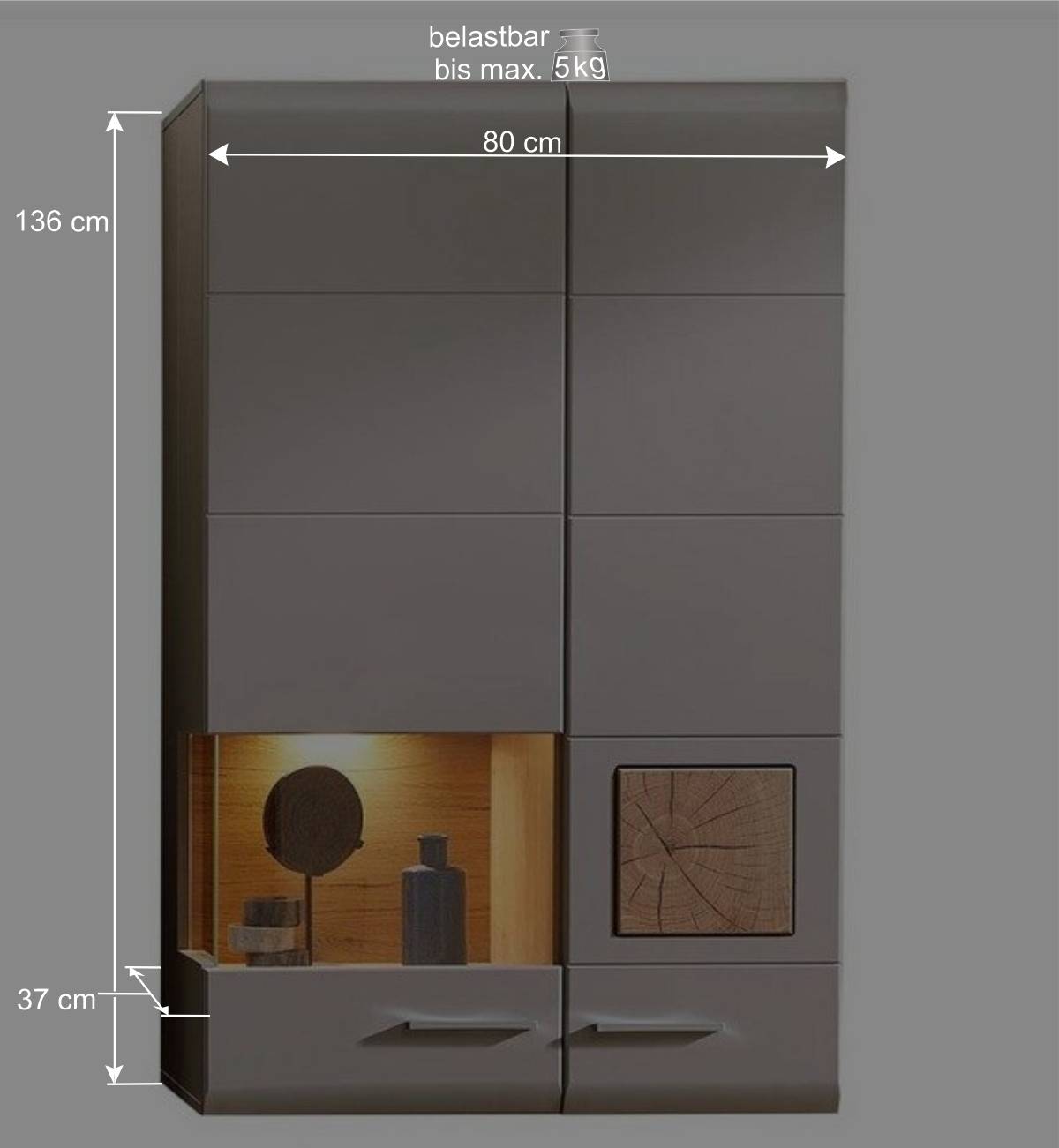 Wohnzimmer Schrankwand Lisepio mit Beleuchtung (fünfteilig)