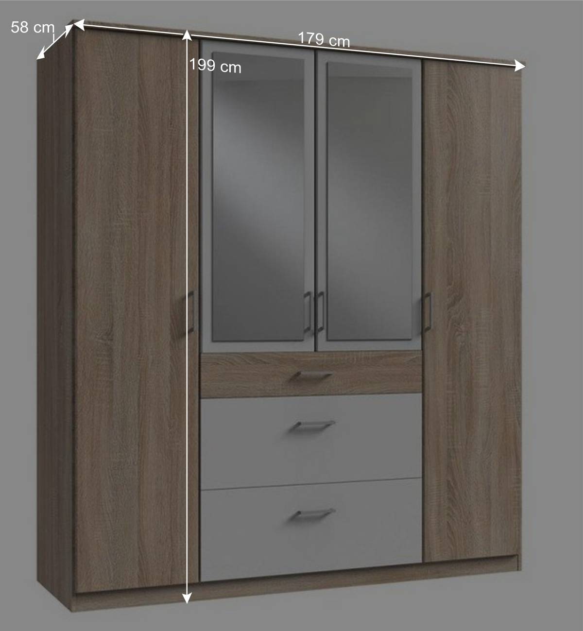 Kombi-Schlafzimmerschrank mit drei Schubladen - Coros