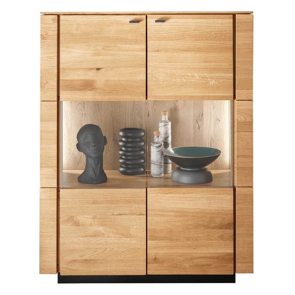 99x127x42 cm Wildeiche Highboard mit Rauchglas Einsätzen - Cibao