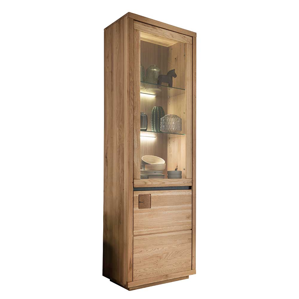 65x205x40 Echtholz Vitrine aus Wildeiche - Embleys