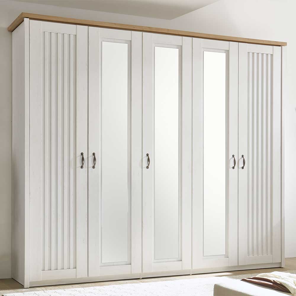 Landhaus Kleiderschrank 5-türig mit Spiegel - Malvissa