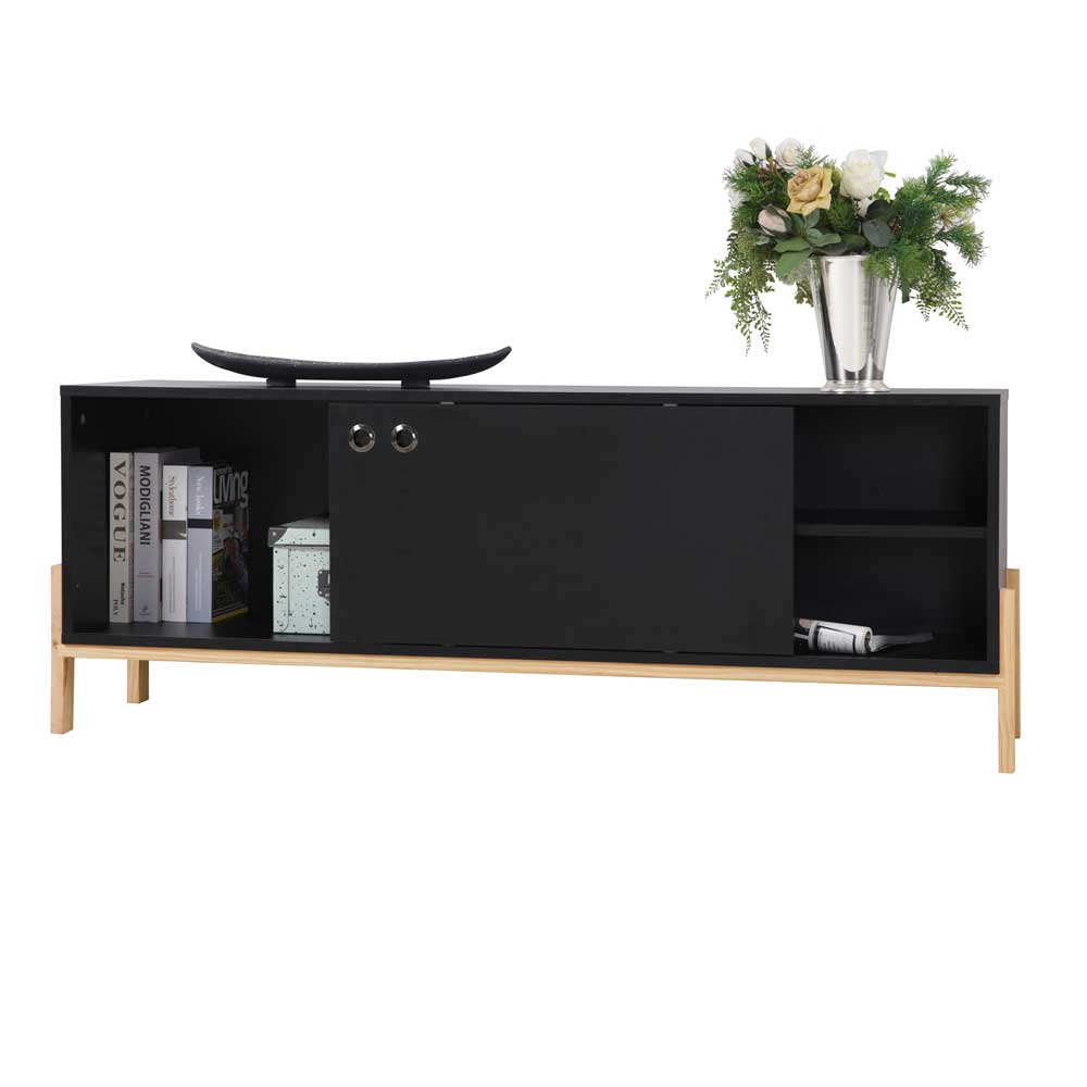 140x52x35 TV Lowboard in Schwarz & Pinie Natur - Estrevin