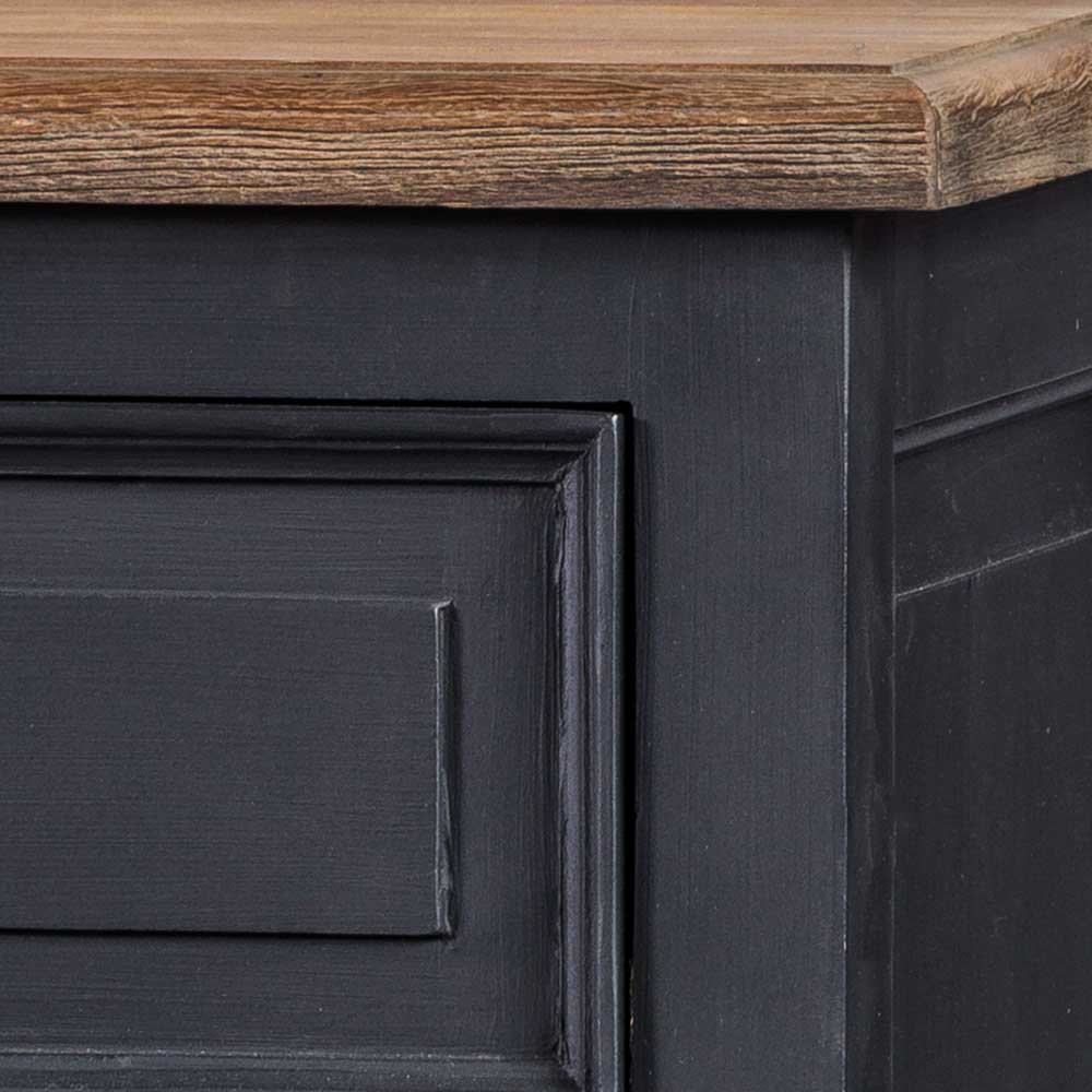 100x141x51 Vintage Vertiko in Schwarz & Teakfarben - Niovan