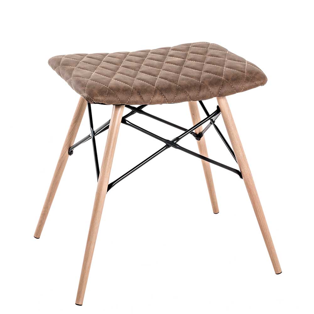 Moderner Kunstleder Hocker in Braun mit Holzbeinen im Skandi Stil für Küche oder Bar – Arianno