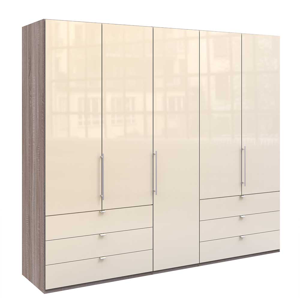 Geräumiger Schlafzimmerschrank in cremefarbenem Glasdesign mit vielen Fächern – Porecca