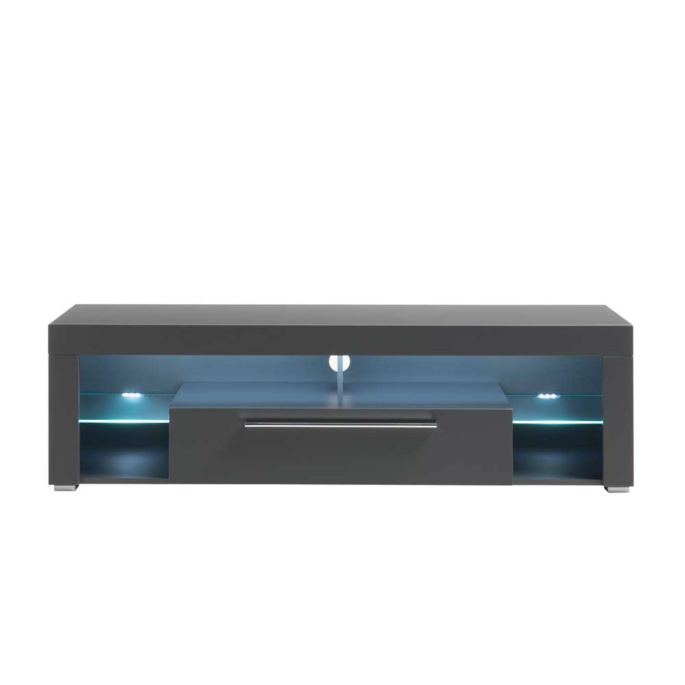 153x44x44 cm Graues TV Board mit Klappe & Glasböden - Due
