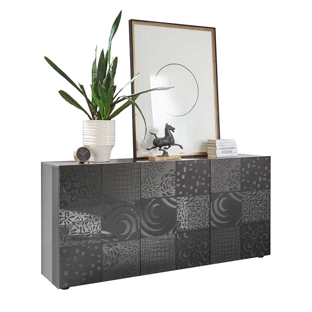 3-türiges Sideboard in Grau Glanz lackiert - Ipatal