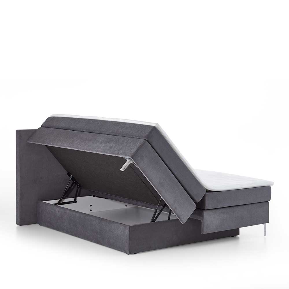 Dunkelgraues Boxspring-Bett mit Bettkasten - Jubby