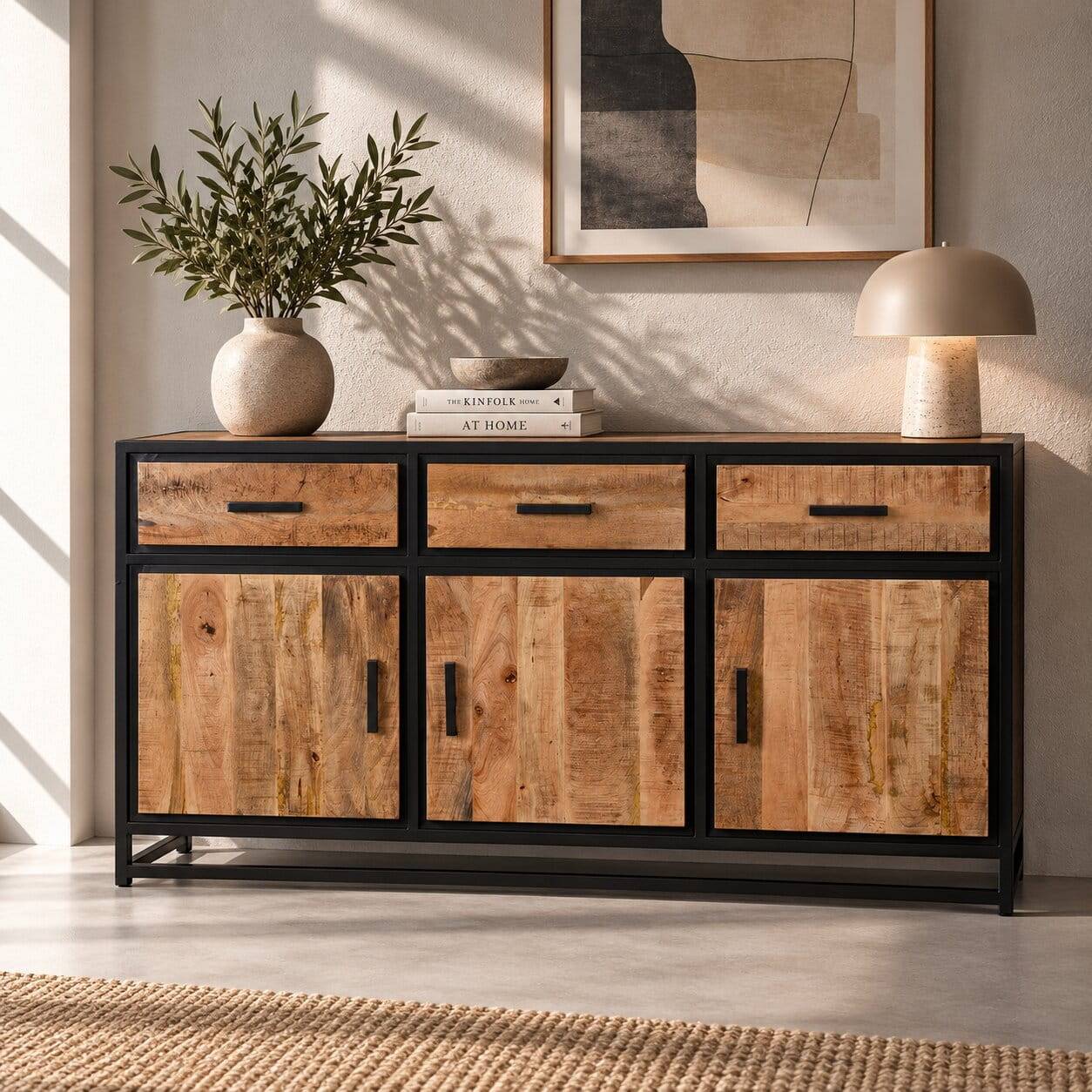 170x90x45 Industrial Sideboard mit Bügelgestell aus Metall - Piatrasun
