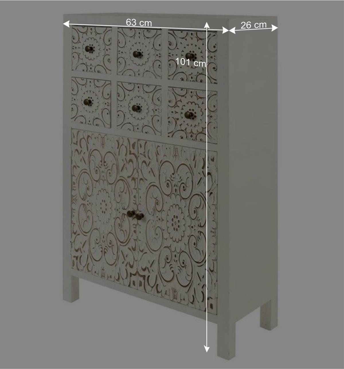 Shabby Highboard mit Ornament Muster Front - Acacio