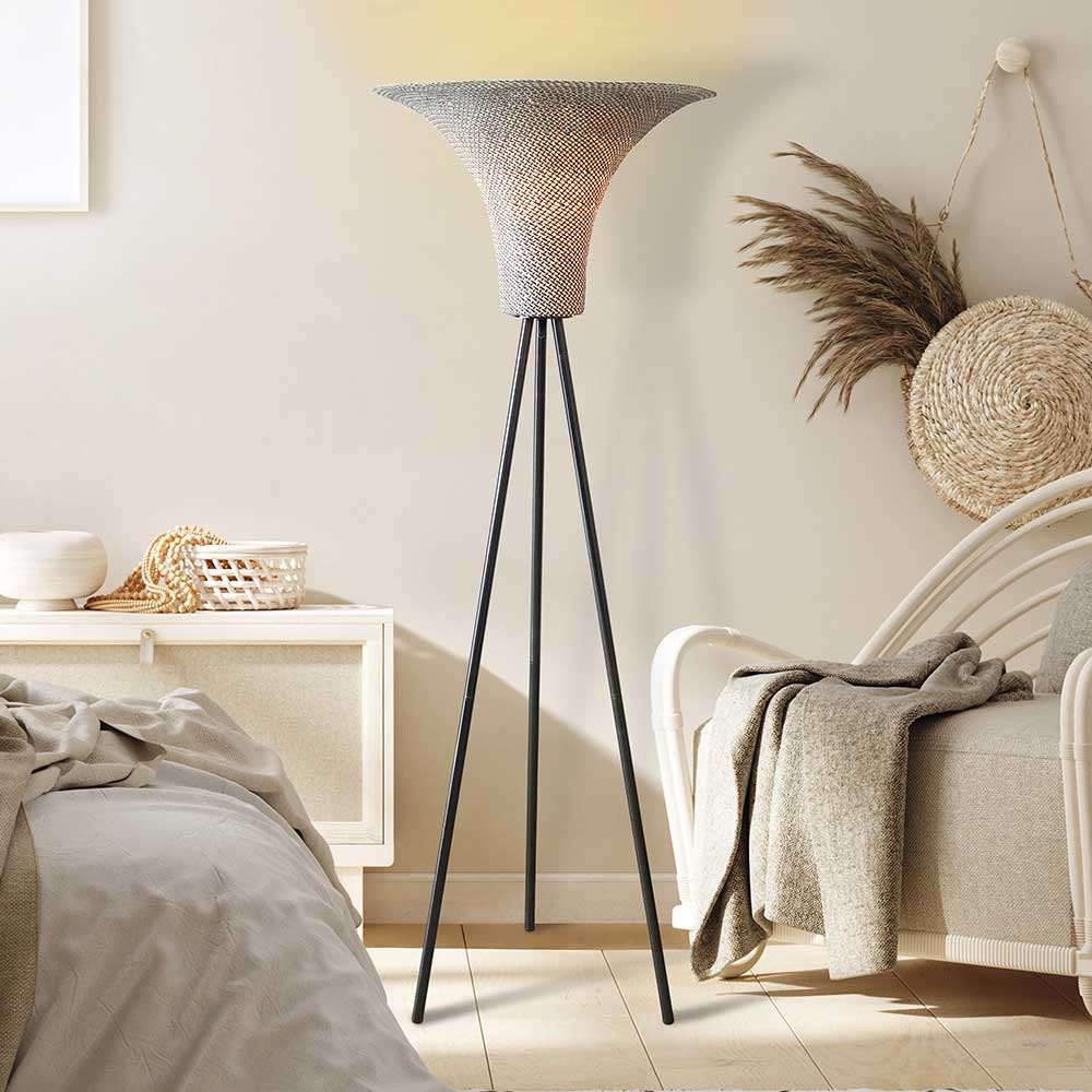 Stehlampe mit Seegras Geflecht Schirm - Ciranzo