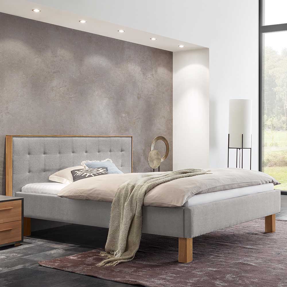 Polsterbett Doppelbett in Grau Stoff - Pays