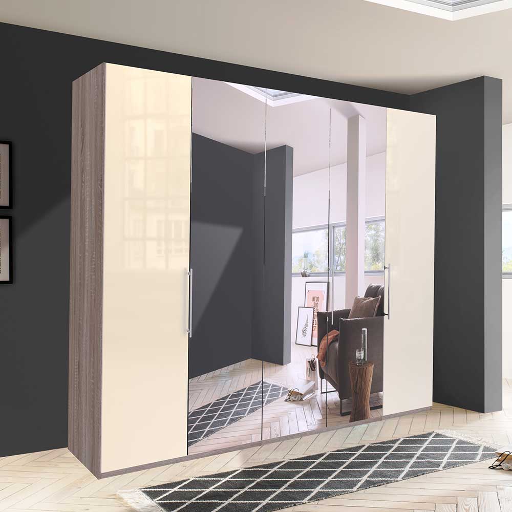 Kleiderschrank mit Glasfront - Spiegel & Creme - Bernau
