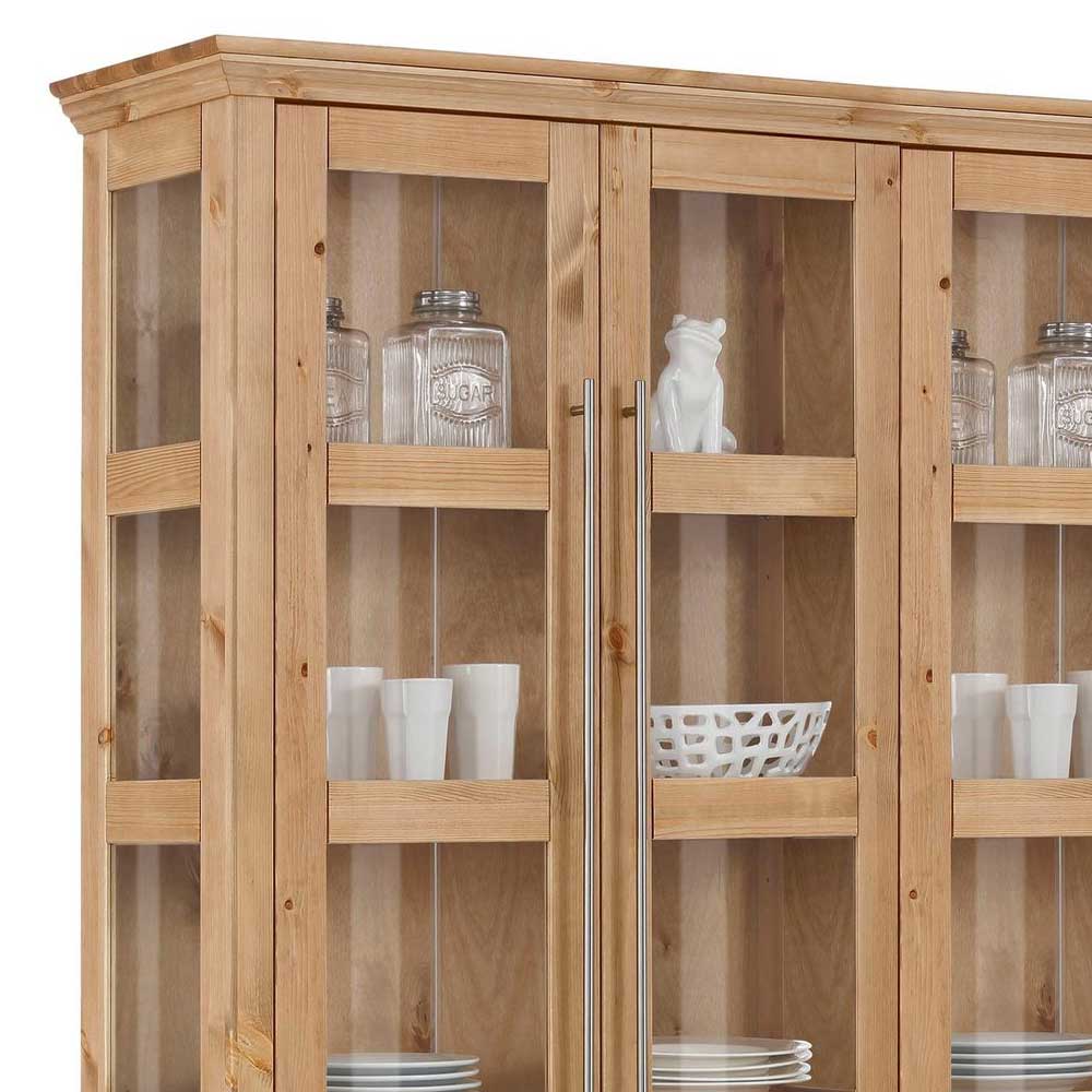 Breite Vitrine aus Kiefer Massivholz - Noellisa