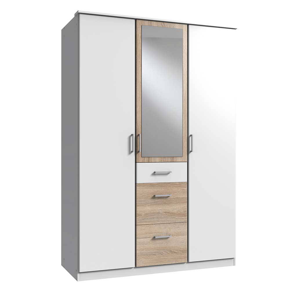 Kleiderschrank in Weiß mit Eiche Sägerau NB - Magdelan