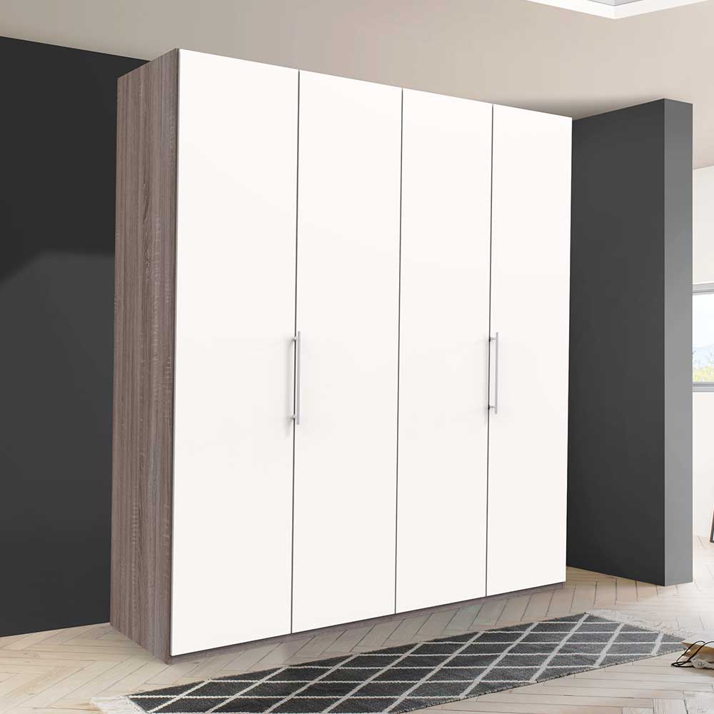 Breiter Schlafzimmerschrank mit weißen Falttüren - Tivierto
