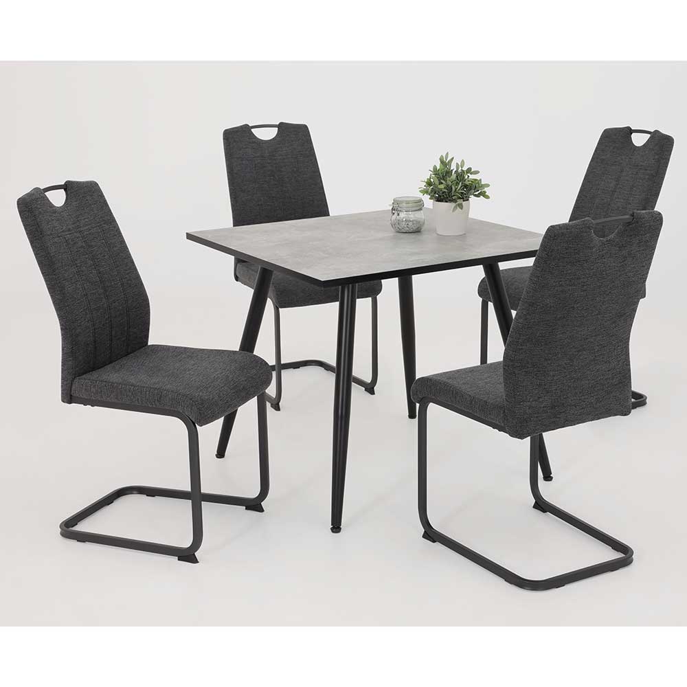 Vier anthrazitfarbene Stoff Freischwinger Stühle als elegantes Esszimmer Set – Paminia