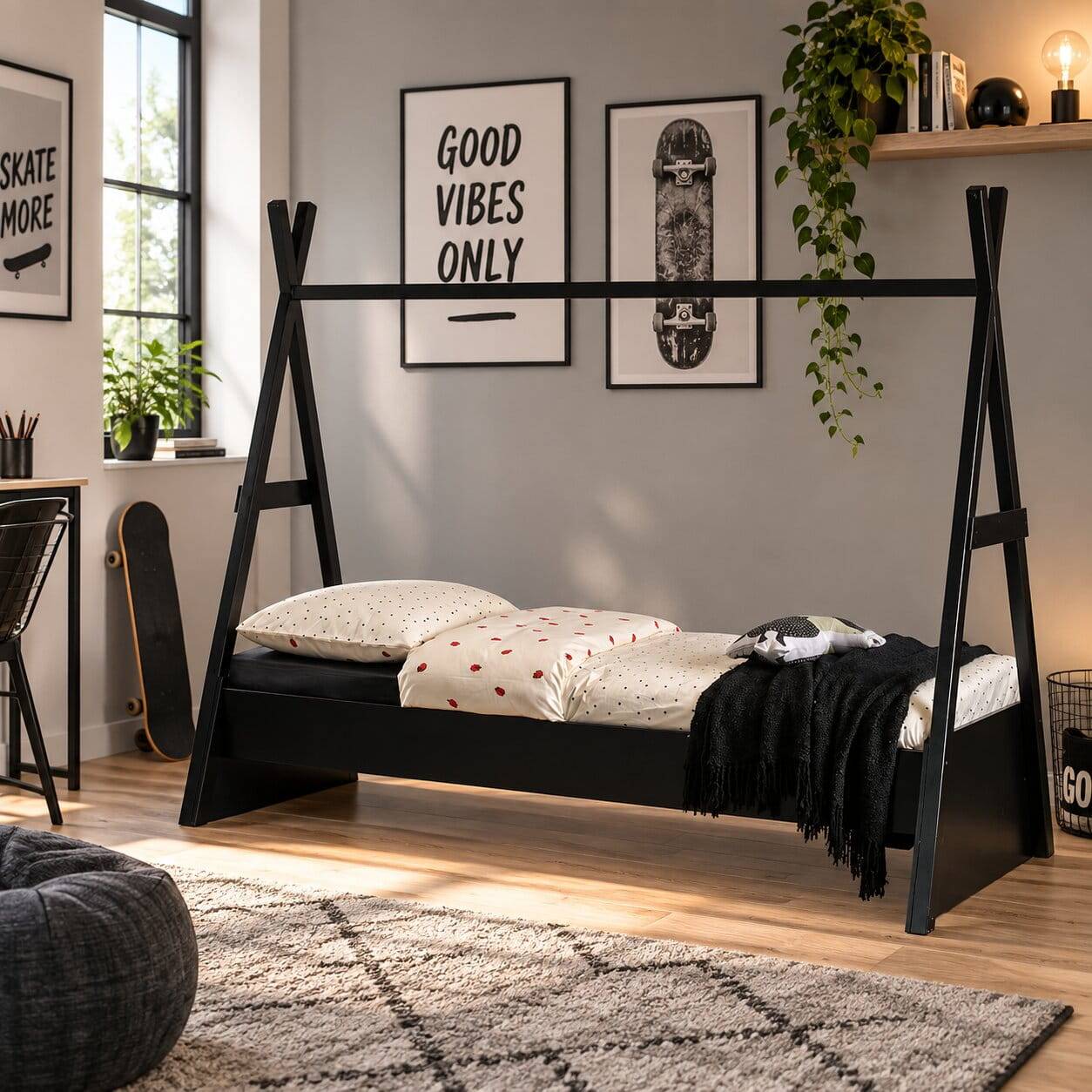 111x209x212 Zelt Kinderbett in Schwarz - Loytina