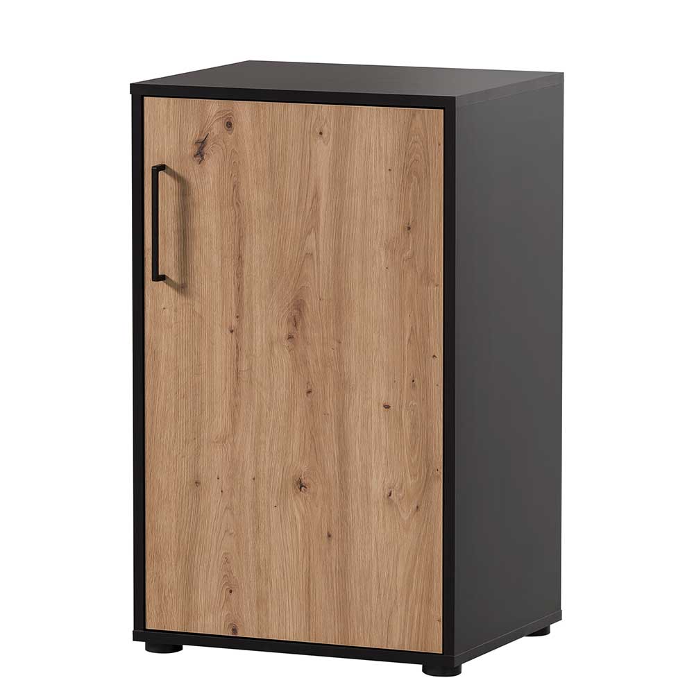 Eleganter 1-türiger Officeschrank dunkelgrau mit Holztür in Eichenoptik – Evasilica