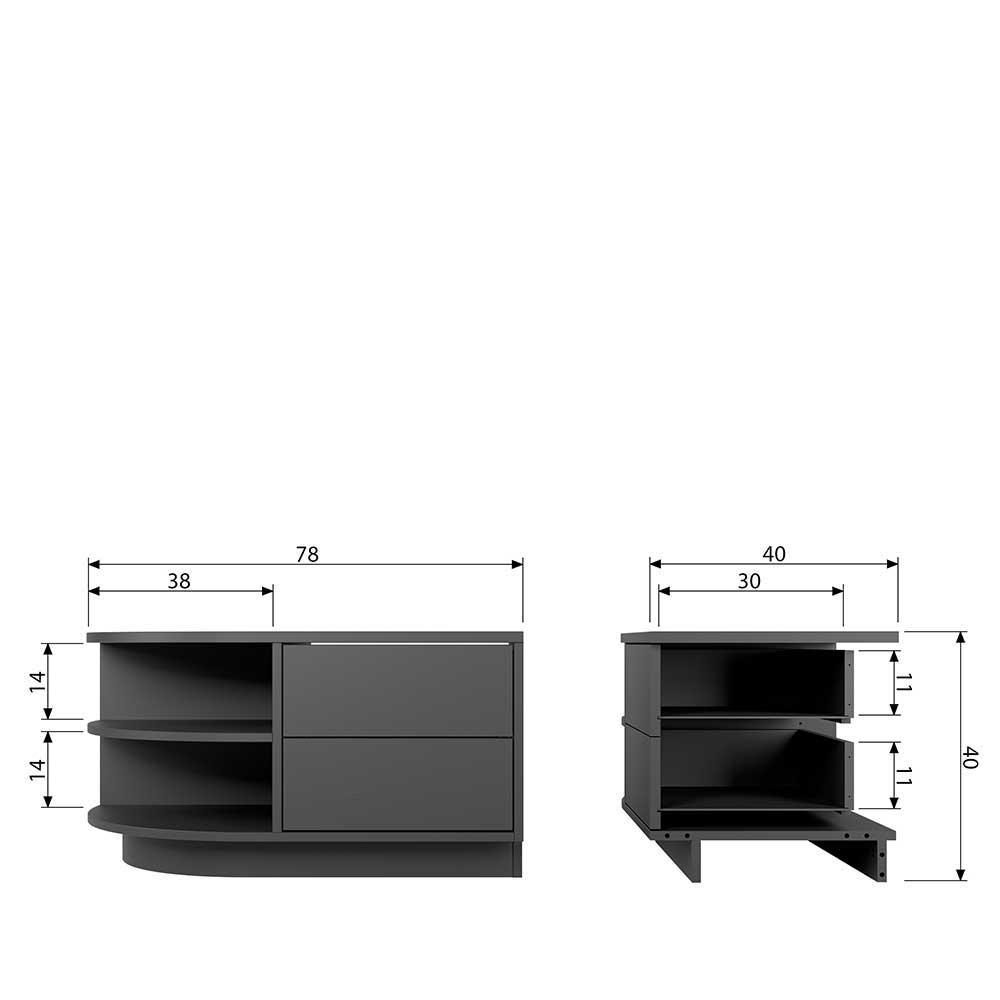 Kleines TV Board mit Seitenregal halbrund links - Niwidus