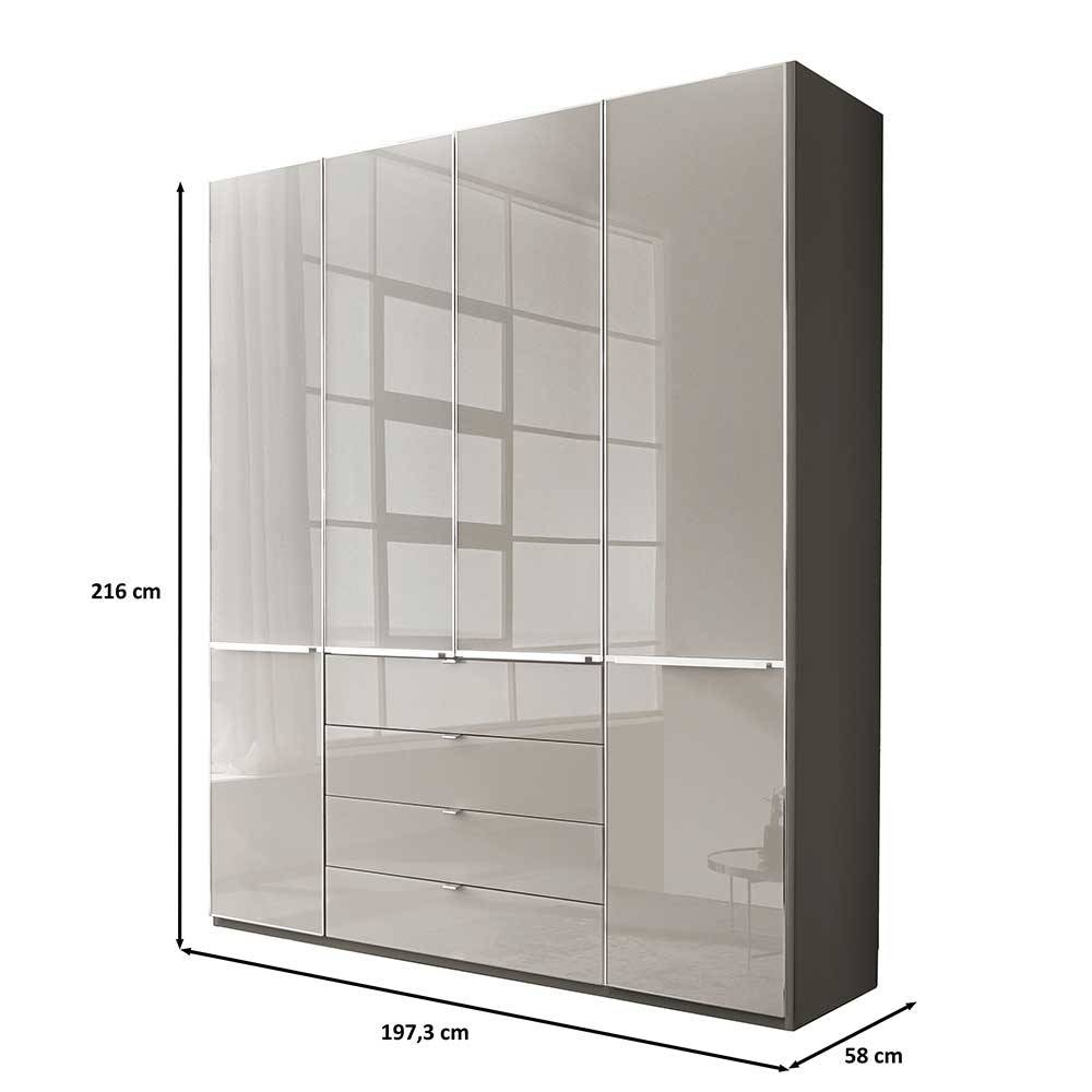 4-türiger Kombi-Kleiderschrank in Hellgrau Glas - Korcula