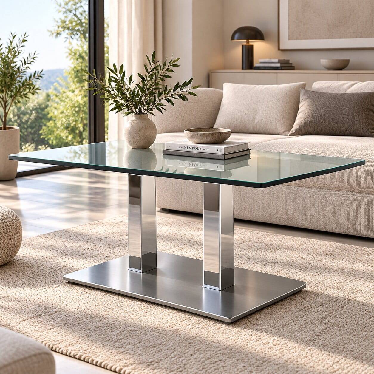 Design-Wohnzimmertisch mit höhenverstellbarer Glasplatte - Osla
