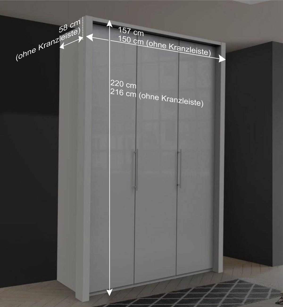 Weißer Kleiderschrank mit 150 cm Breite - Dolienca