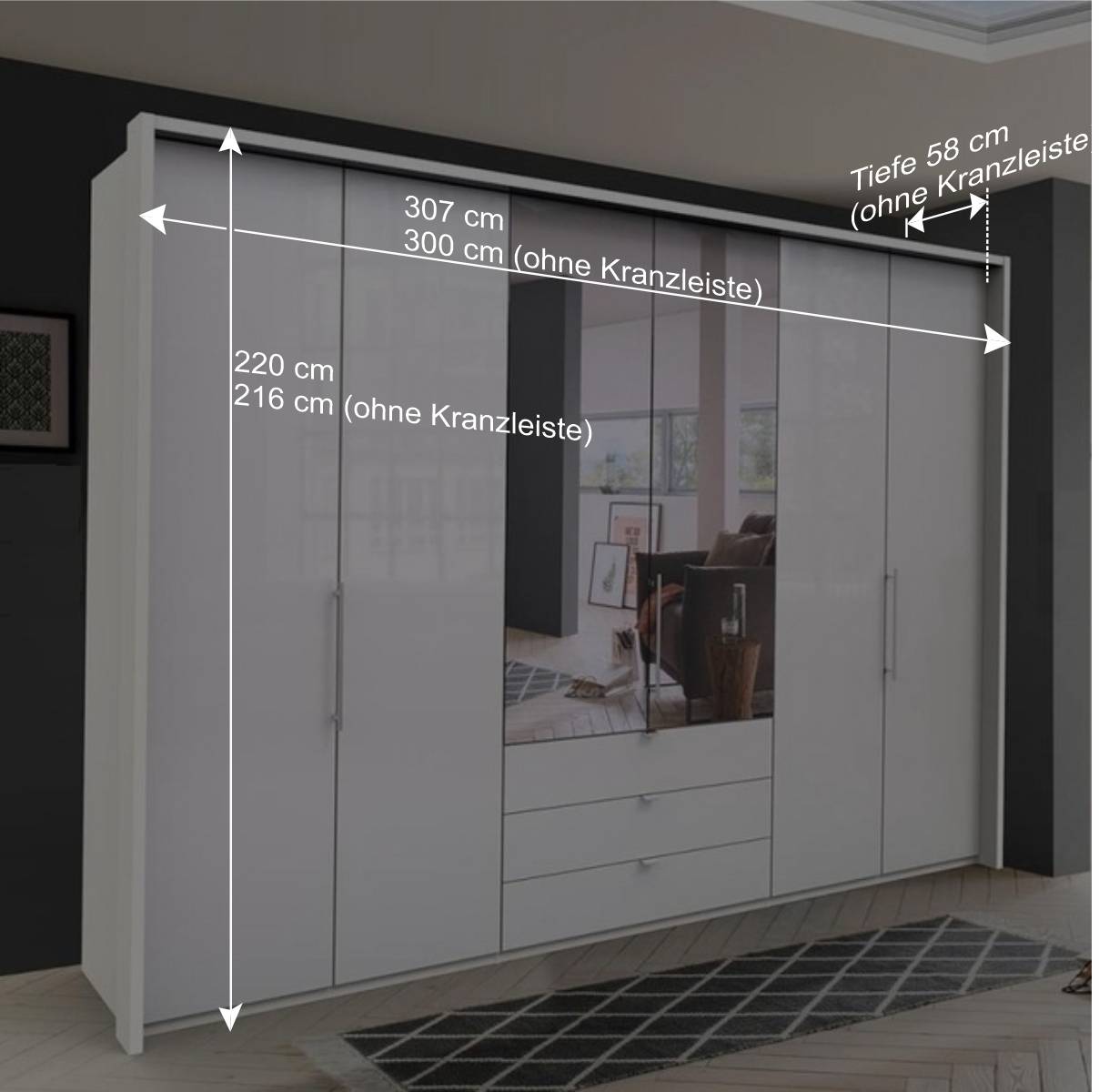Stylischer Schlafzimmer Schrank in Weiß Glas glänzend - Dolienca