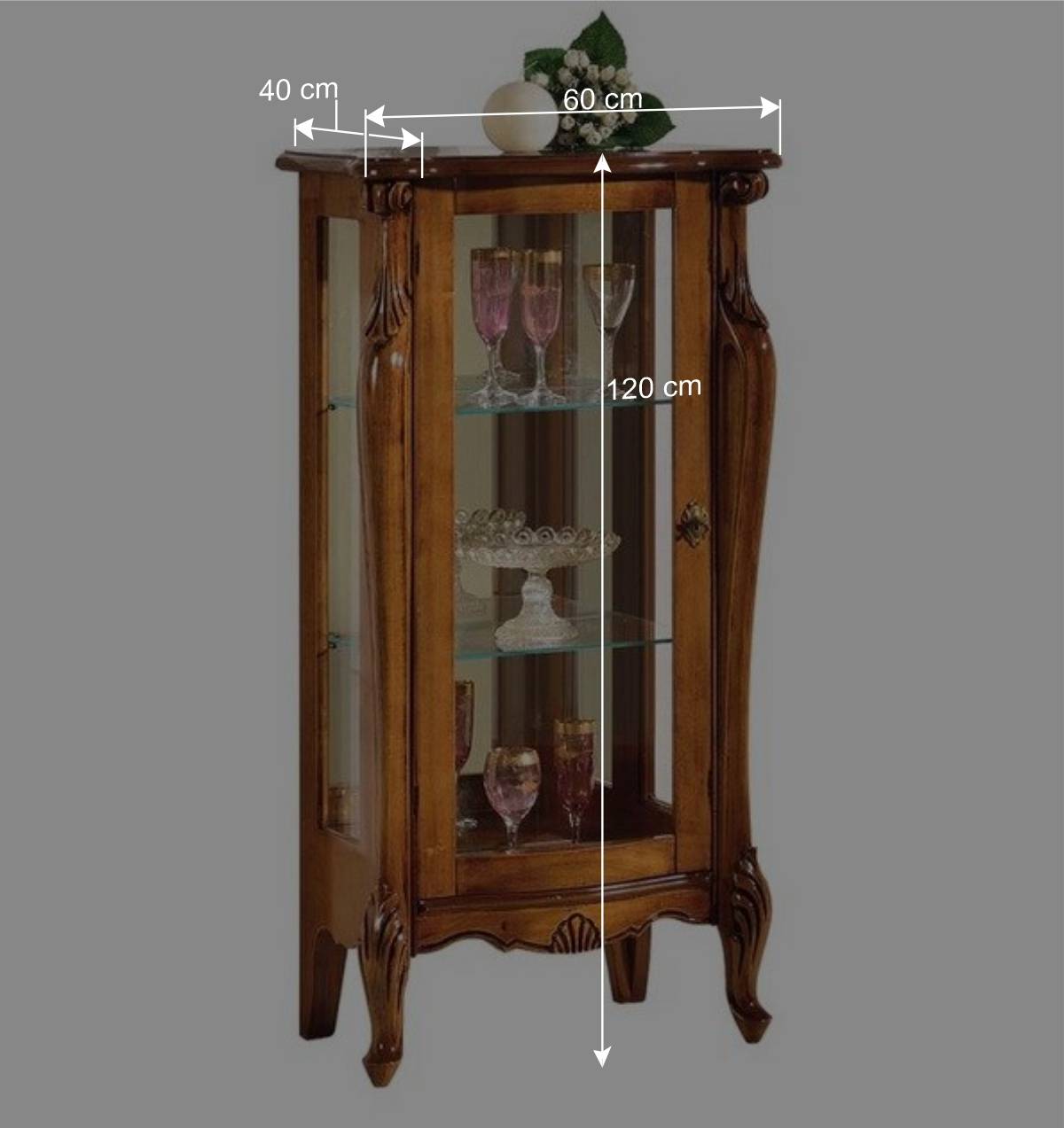 60x120x40 Vitrine mit Spiegel Rückwand - Carlenna II